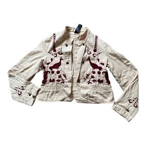 Free People Boho Embroidered Beige Jacket Cropped Women’s Size Medium